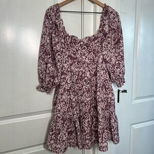Storia womens purple floral dress long sleeve size small summer dress N407